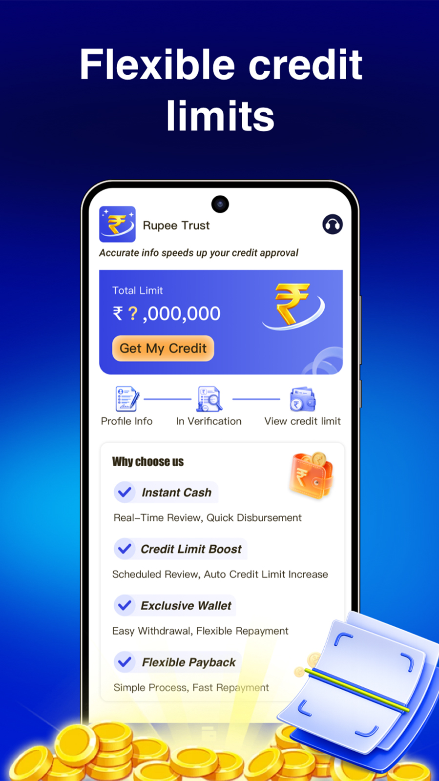 Rupee Trust app home screen